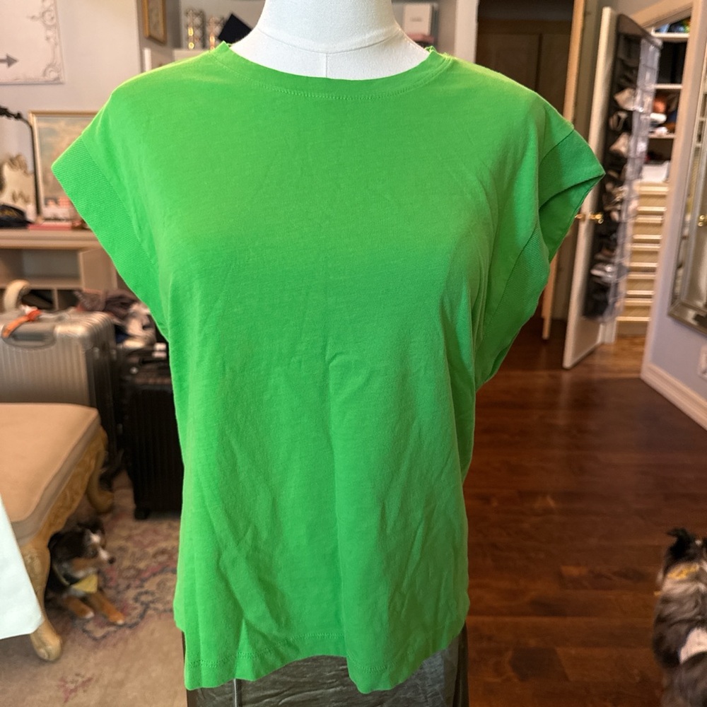 Zara Bright Green Cap-Sleeve Crewneck Tee